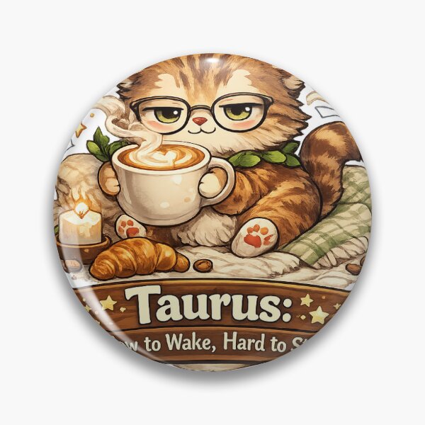 Item preview, Taurus: Slow to Wake, Hard to Stop – Cozy Cat Latte Zodiac Sticker designed and sold by SparkVault.