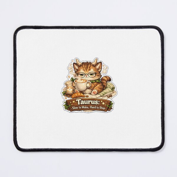 Item preview, Taurus: Slow to Wake, Hard to Stop – Cozy Cat Latte Zodiac Sticker designed and sold by SparkVault.