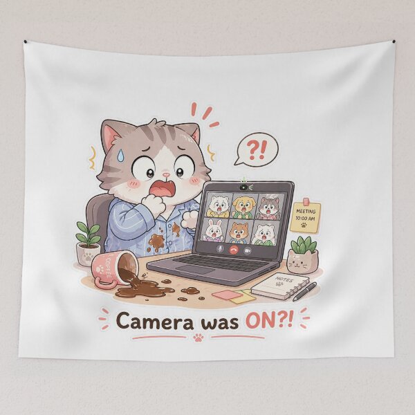 Item preview, Cat Online Meeting Camera Was On Work Panic Moment designed and sold by Sadia  Jannat.