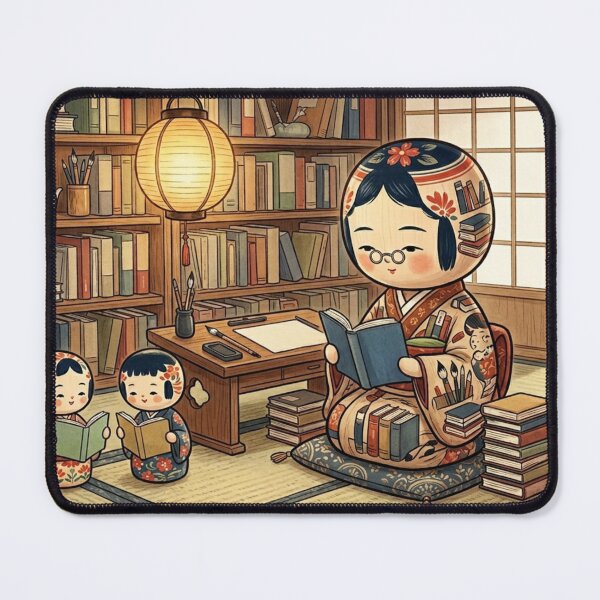 Item preview, Cozy Library Kokeshi: A Moment of Zen and Reading designed and sold by Kokeshidreams.