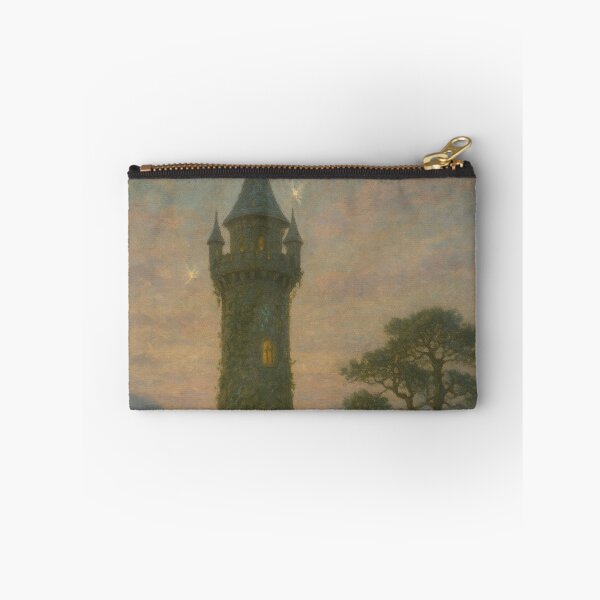 Item preview, Enchanted Forest Art | Mist-Encased Tower at Dawn | Fantasy Medieval Tower Art designed and sold by yeeted17.