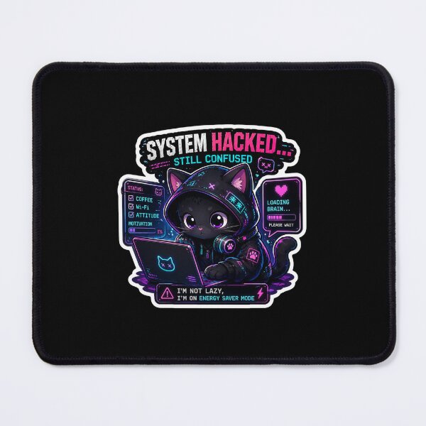 Item preview, System Hacked… Still Confused Funny Cyberpunk Cat Sticker | Cute Hacker Cat Meme | Neon Kawaii Tech Aesthetic designed and sold by Digital_products_0111.