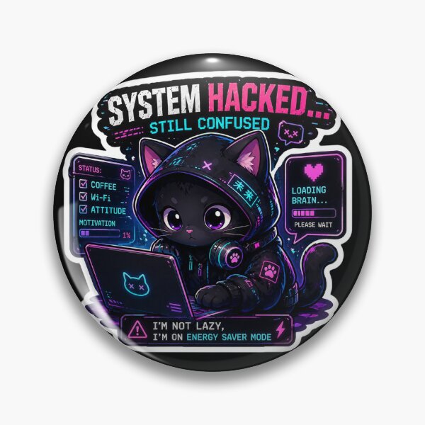 Item preview, System Hacked… Still Confused Funny Cyberpunk Cat Sticker | Cute Hacker Cat Meme | Neon Kawaii Tech Aesthetic designed and sold by Digital_products_0111.