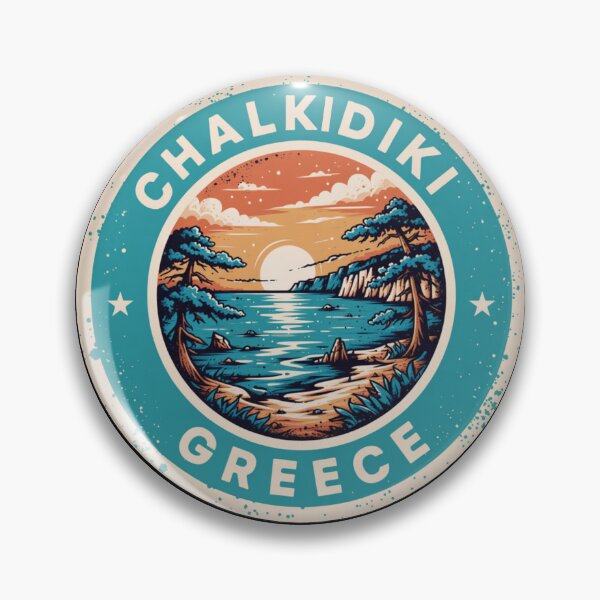 Item preview, Chalkidiki Greece Sunset Coastal Travel Badge designed and sold by ChillDrop.