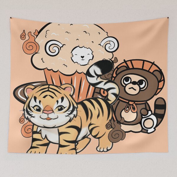 Item preview, Kawaii Tiger and Japanese Tanuki Muffin designed and sold by Kanniax.