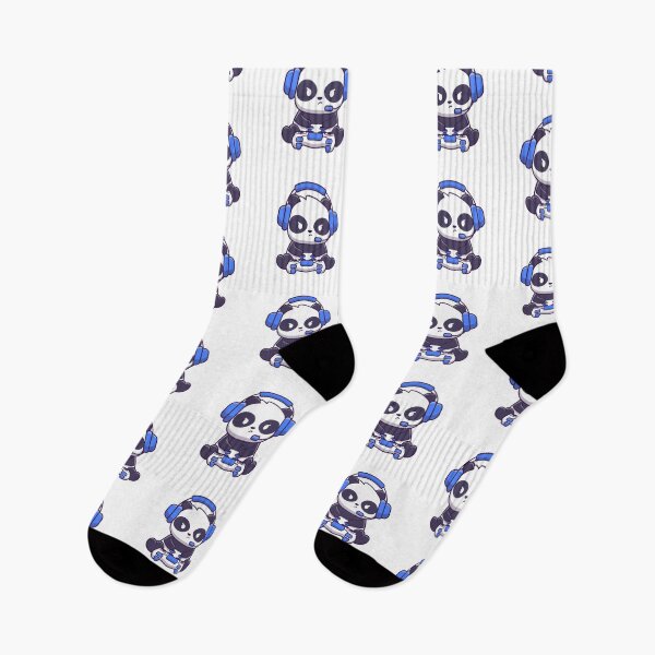 Aperçu de l'œuvre Un adorable panda gamer avec un casque et une manette bleus créée et vendue par mbtikt.