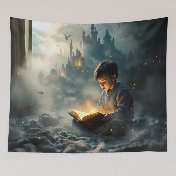 Item preview, Magical Storybook Dream – Fantasy Castle Glow Art Print designed and sold by DreamyWallVibes.