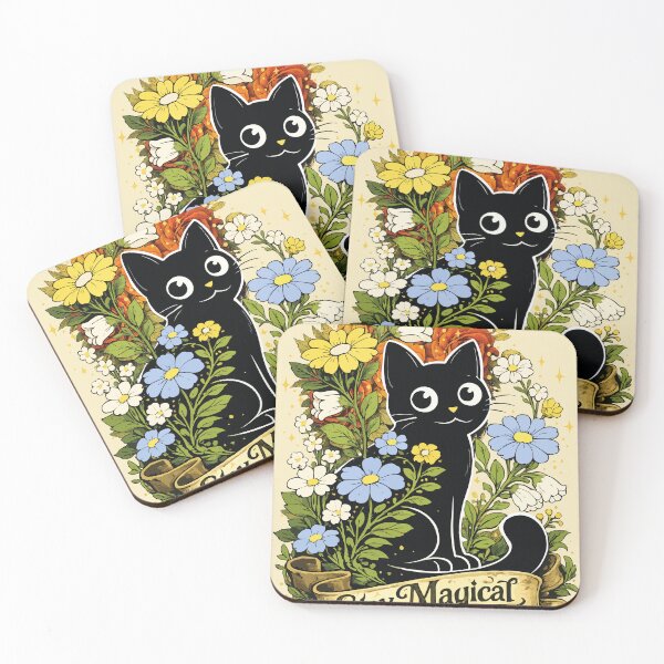 Item preview, Black cat floral art. Stay magical. Cute dark cat. designed and sold by Elnica.