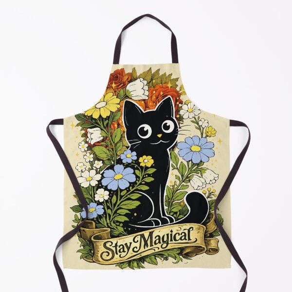 Item preview, Black cat floral art. Stay magical. Cute dark cat. designed and sold by Elnica.