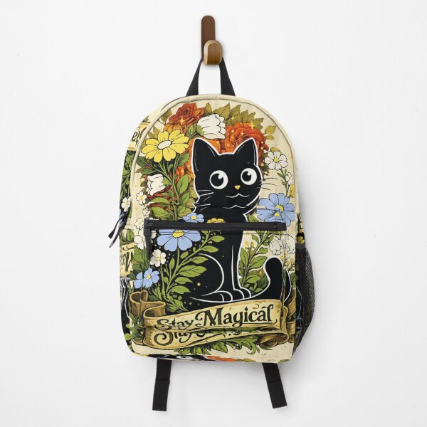 Item preview, Black cat floral art. Stay magical. Cute dark cat. designed and sold by Elnica.