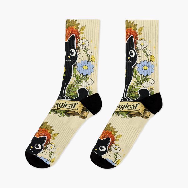 Item preview, Black cat floral art. Stay magical. Cute dark cat. designed and sold by Elnica.