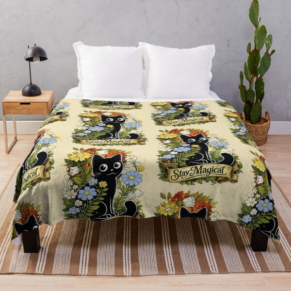 Item preview, Black cat floral art. Stay magical. Cute dark cat. designed and sold by Elnica.