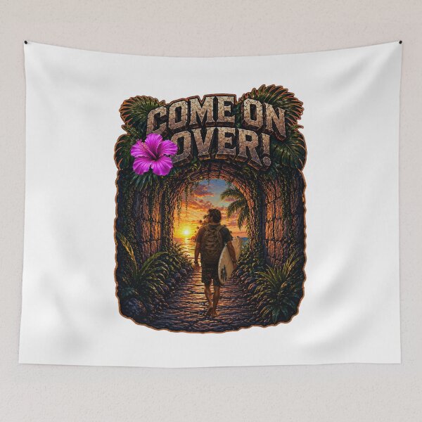 Item preview, Come On Over – Tropical Tunnel Surfer Sunset T-Shirt designed and sold by Aimetoi.