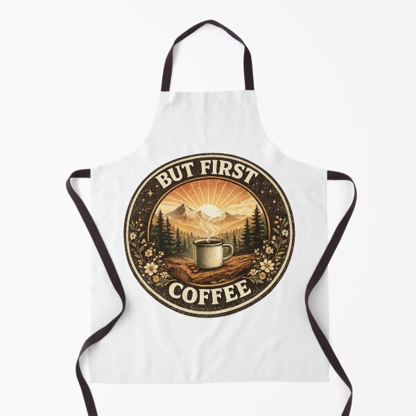 Item preview, But First Coffee - Vintage Mountain Adventure & Camping Design designed and sold by BrewmarkStudio.