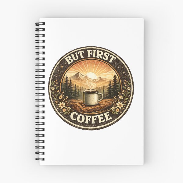 Item preview, But First Coffee - Vintage Mountain Adventure & Camping Design designed and sold by BrewmarkStudio.