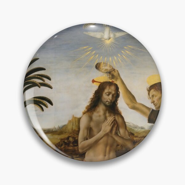 Item preview, Baptism of Christ by Leonardo da Vinci: High Renaissance devotional art poster designed and sold by artofuniverse.