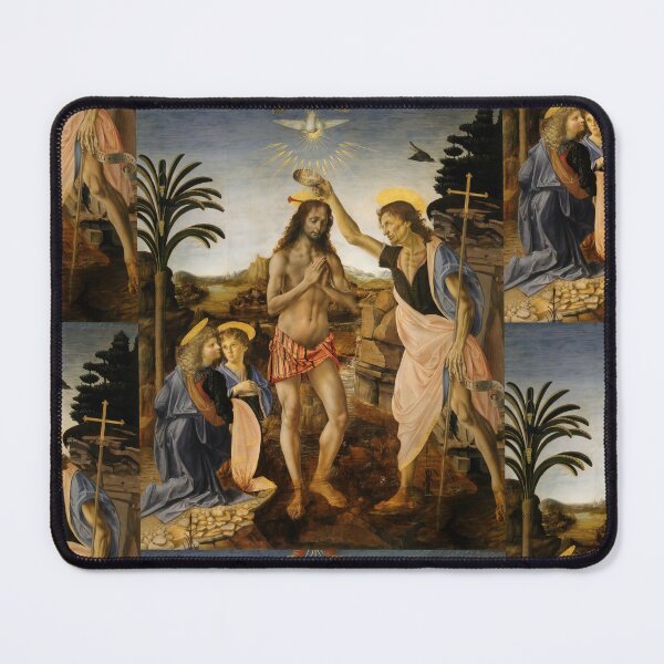 Item preview, Baptism of Christ by Leonardo da Vinci: High Renaissance devotional art poster designed and sold by artofuniverse.