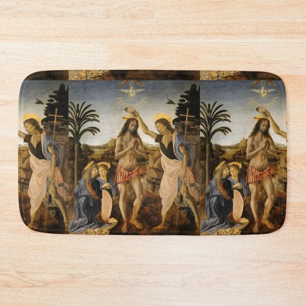 Item preview, Baptism of Christ by Leonardo da Vinci: High Renaissance devotional art poster designed and sold by artofuniverse.