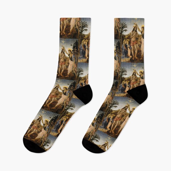 Item preview, Baptism of Christ by Leonardo da Vinci: High Renaissance devotional art poster designed and sold by artofuniverse.