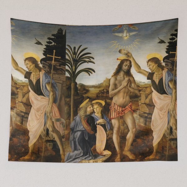 Item preview, Baptism of Christ by Leonardo da Vinci: High Renaissance devotional art poster designed and sold by artofuniverse.