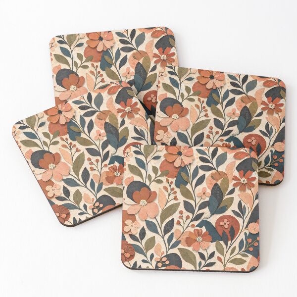 Item preview, Abstract Cut Paper Floral Pattern – Modern Botanical Collage in Earthy Tones designed and sold by Hashola Designs.