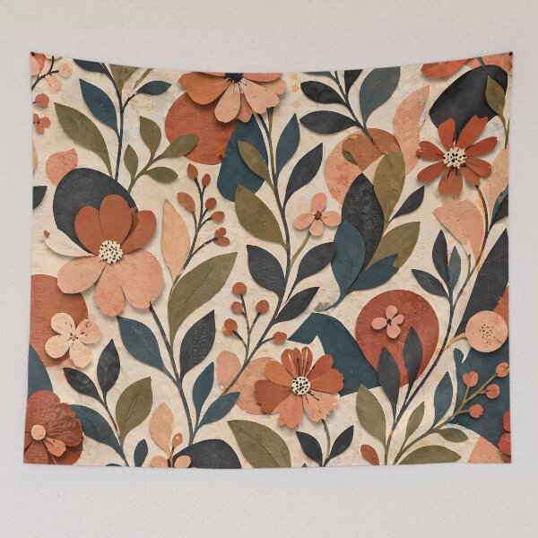 Item preview, Abstract Cut Paper Floral Pattern – Modern Botanical Collage in Earthy Tones designed and sold by Hashola Designs.