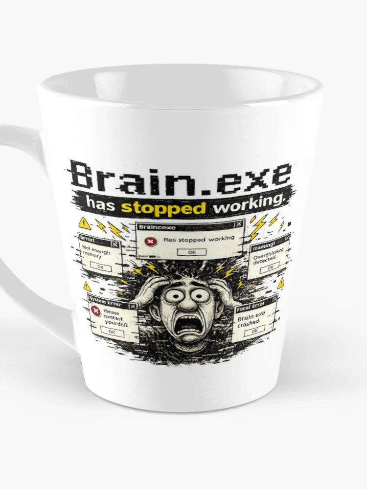 Thumbnail 3 of 4, Coffee Mug, Overthinking Error Message Comic Style designed and sold by FunBoxes.