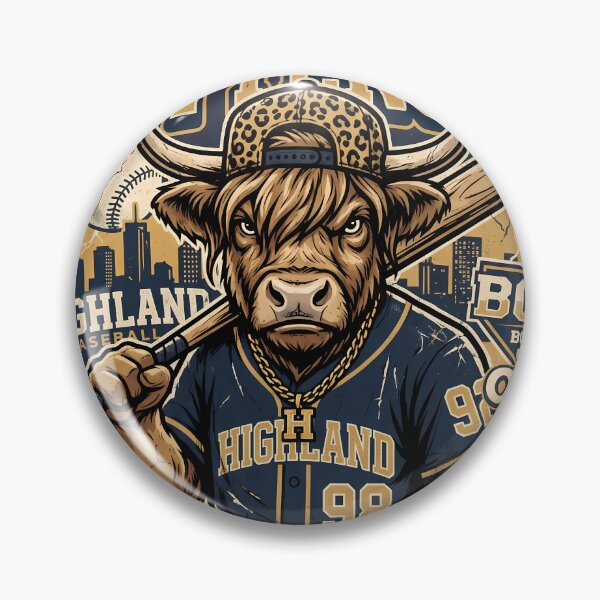 Item preview, Batter Up Buttercup Highland Cow Baseball Mascot designed and sold by AwesomeBeyondLimits.