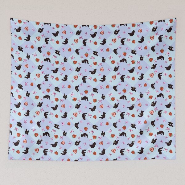Item preview, Strawberry Black Cat Coquette Blue designed and sold by GinandFizzy.