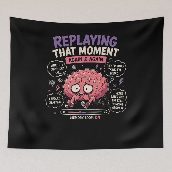 Item preview, Replaying That Moment Again Funny Overthinking Anxiety Design designed and sold by MotylekAnia.