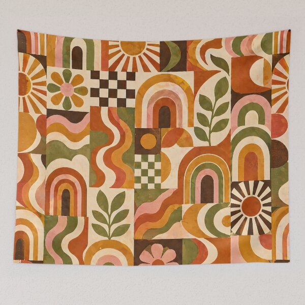Item preview, Retro Abstract Geometric Pattern – 70s Rainbow, Sunburst & Organic Shapes designed and sold by Hashola Designs.