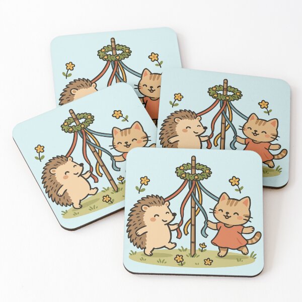 Item preview, Cat and Hedgehog Celebrating May Day designed and sold by Ghost on Toast.