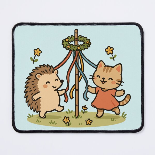 Item preview, Cat and Hedgehog Celebrating May Day designed and sold by Ghost on Toast.