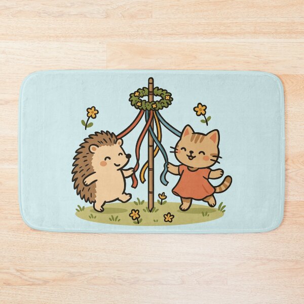 Item preview, Cat and Hedgehog Celebrating May Day designed and sold by Ghost on Toast.