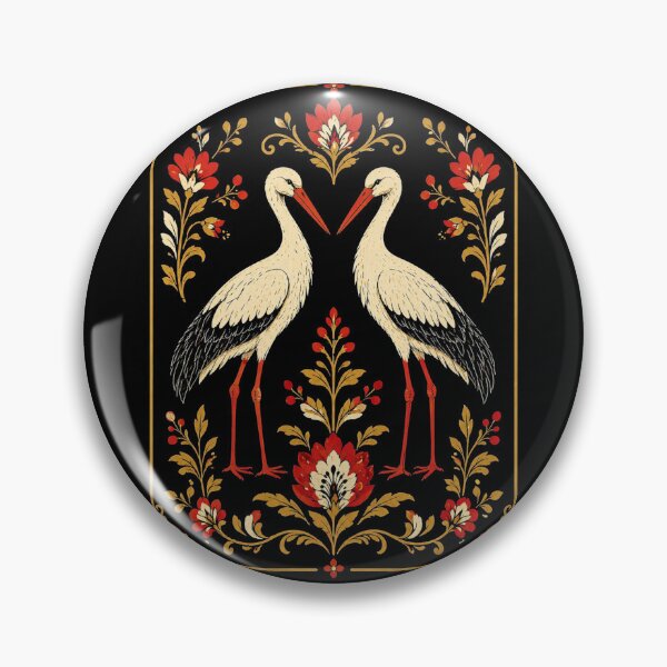 Item preview, Folk Stork Pair – Polish Folk Art Floral Design designed and sold by Galskap.