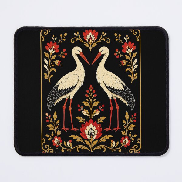 Item preview, Folk Stork Pair – Polish Folk Art Floral Design designed and sold by Galskap.