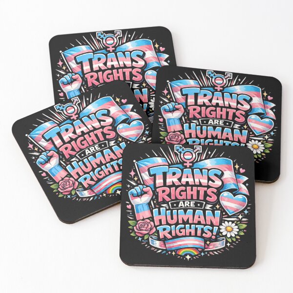 Item preview, Trans Rights Are Human Rights! Trans Pride Flag, Raised Fist, Rainbow & Flowers LGBTQ+ Equality Art designed and sold by Owcomm.
