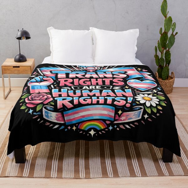 Item preview, Trans Rights Are Human Rights! Trans Pride Flag, Raised Fist, Rainbow & Flowers LGBTQ+ Equality Art designed and sold by Owcomm.