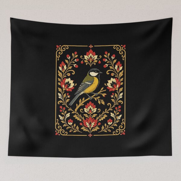 Item preview, Folk Great Tit – Vintage Polish Folk Art Floral Design designed and sold by Galskap.