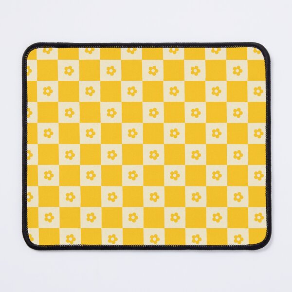 Item preview, Vibrant yellow and white checkered pattern featuring cute daisy flower motifs arranged in a repetitive grid style suitable for modern textile design or trendy digital background prints designed and sold by yusraadesignz.