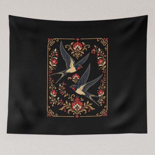 Item preview, Folk Swallows – Vintage Polish Folk Art Floral Design designed and sold by Galskap.