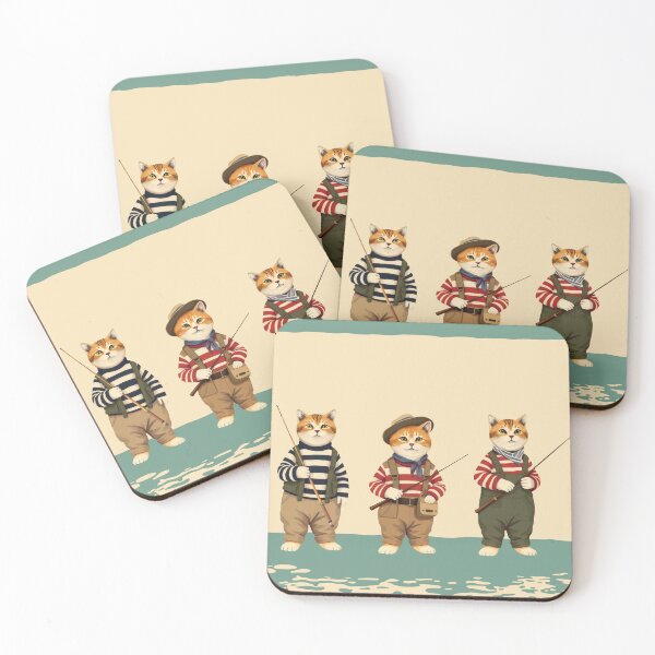 Item preview, Three Chubby Anthropomorphic Cat Fishermen | Fishing Lover designed and sold by UnhingedBird.