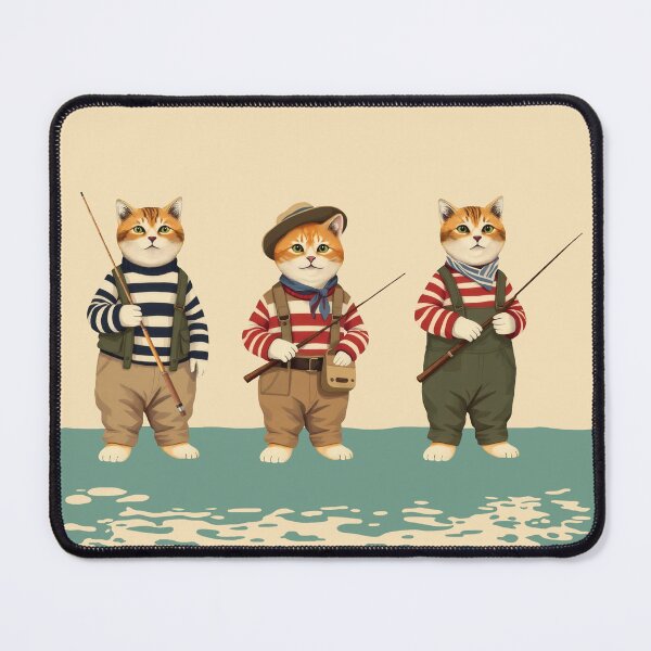 Item preview, Three Chubby Anthropomorphic Cat Fishermen | Fishing Lover designed and sold by UnhingedBird.