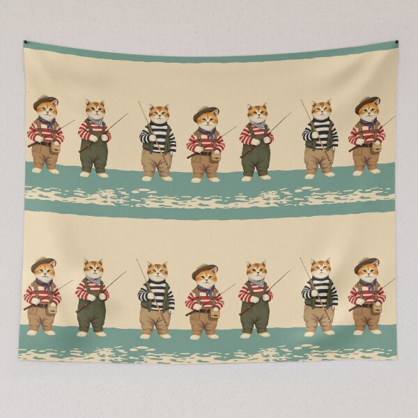 Item preview, Three Chubby Anthropomorphic Cat Fishermen | Fishing Lover designed and sold by UnhingedBird.
