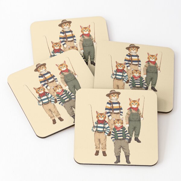Item preview, Four Anthropomorphic Cat Fishermen | Gift for Fishing Lover designed and sold by UnhingedBird.