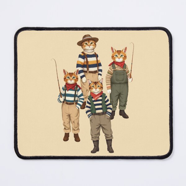 Item preview, Four Anthropomorphic Cat Fishermen | Gift for Fishing Lover designed and sold by UnhingedBird.