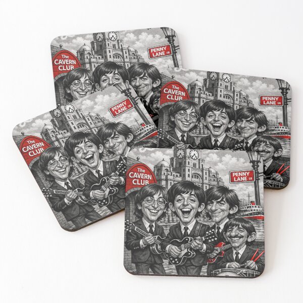 Item preview, The Beatles in Liverpool Selective Color Caricature designed and sold by LuluLeb.