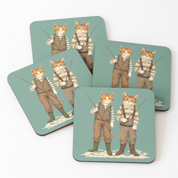 Item preview, Two Anthropomorphic Cat Fishermen | Gift for Fishing Lover designed and sold by UnhingedBird.