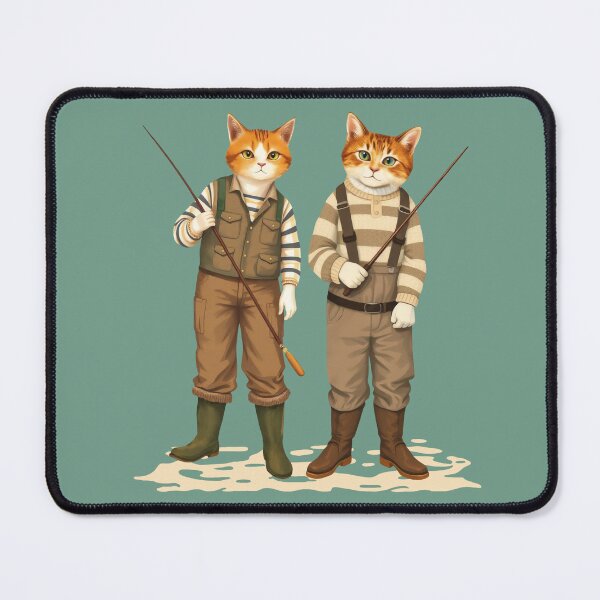 Item preview, Two Anthropomorphic Cat Fishermen | Gift for Fishing Lover designed and sold by UnhingedBird.