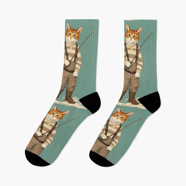 Item preview, Two Anthropomorphic Cat Fishermen | Gift for Fishing Lover designed and sold by UnhingedBird.